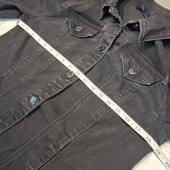Charter Club Denim Jean Jacket Black Womens Sz Large Petite Button Front Casual - Picture 9 of 11